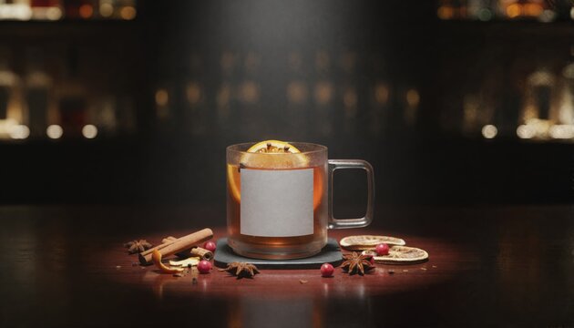Premium spiced cider in a labeled frosted glass mug