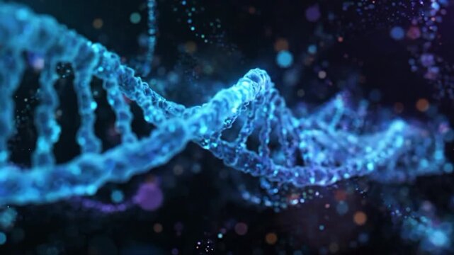 Explore the structure and function of DNA in a detailed 3D animation with vibrant colors and science themes
