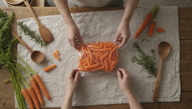 Rustic carrot batons with raw garden ingredients