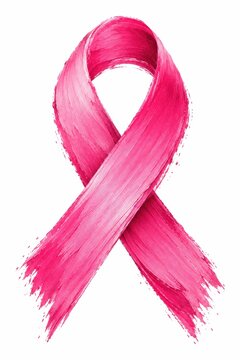 Pink ribbon brushstroke in soft light during Breast Cancer Awareness Month symbolizing hope and support
