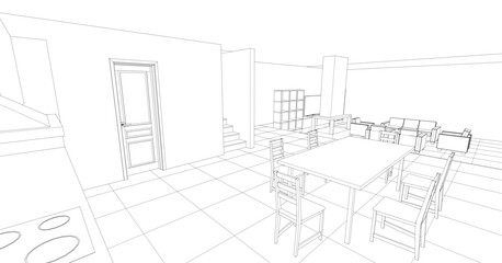 Fototapeta premium house interior sketch 3d illustration 