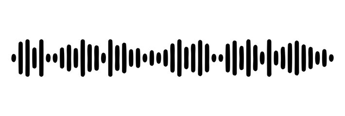 Black sound wave icon isolated on white background. Audio equalizer bars with vertical line pattern in flat design style. Voice frequency element for music, podcast, and app templates. © Sk