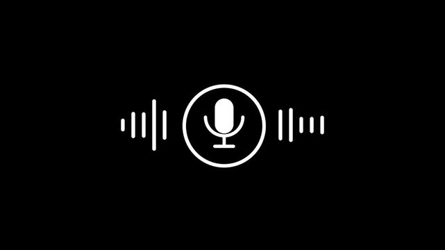 Audio Microphone Icon with Animated Sound Waveform Bars on Black for Voice Search and AI UI
