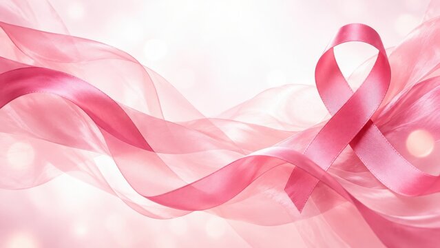 Pink ribbon flowing with soft light during Breast Cancer Awareness Month symbolizing hope and support