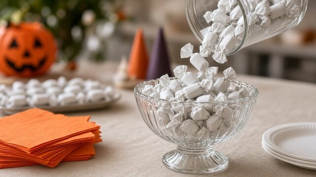 Candy bowl refill on party buffet table