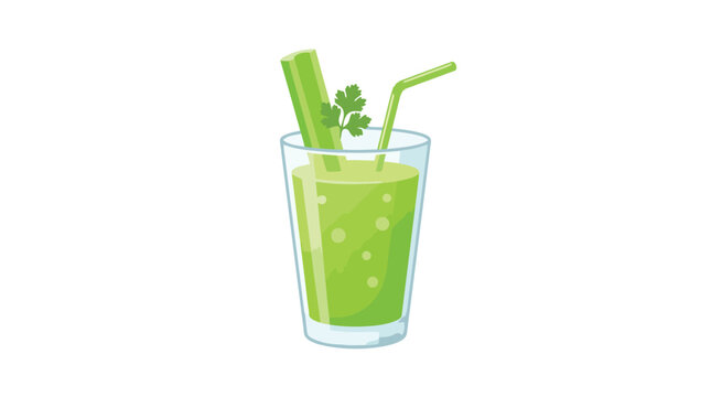 Fresh green vegetable juice with celery stalk