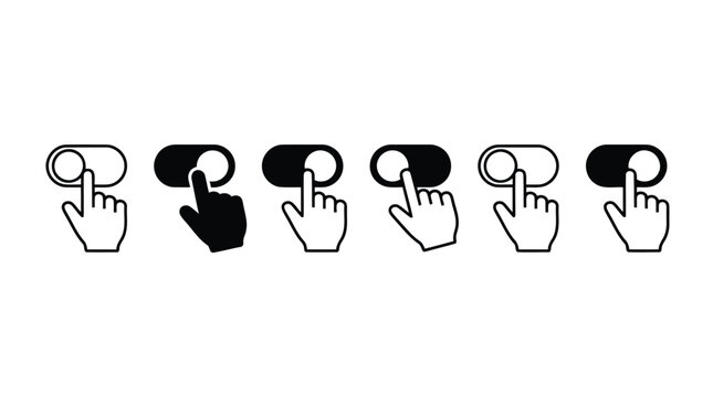 Set of toggle switch icons with hand cursor