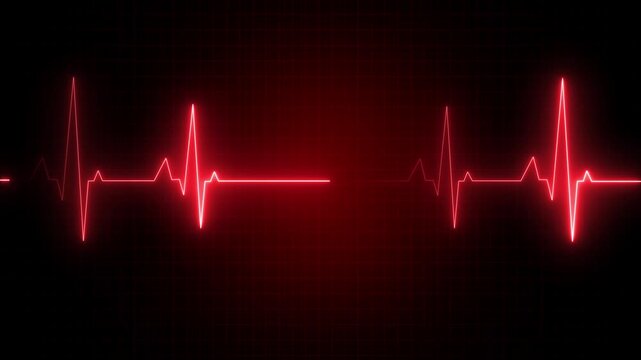 ECG monitor beating heart with a neon electrocardiogram overlay, featuring dynamic HUD elements and a gradient background. Glowing Monochrome heart rate or heart beat line.