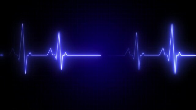 ECG monitor beating heart with a neon electrocardiogram overlay, featuring dynamic HUD elements and a gradient background. Glowing Monochrome heart rate or heart beat line.