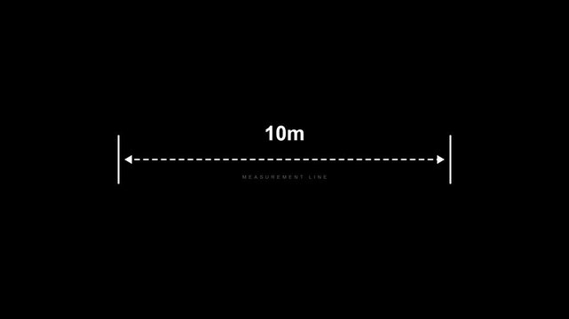 Ten Meter Distance Dimension Measurement Line HUD Animation on Solid Black Background for Specs