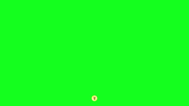 Gold coin with yen symbol floats against green screen. Simple, bright design for financial or currency themes. Ideal for video editing or graphic design projects. Clear, bold icon for easy recognition