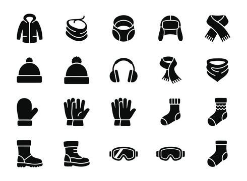 Winter Clothing Silhouette Icons Set for Cold Weather and Fashion Design
