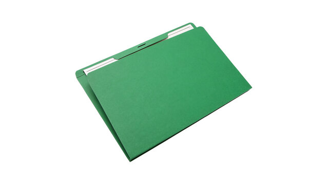 Green office paper hanging file folder documents on transparent background