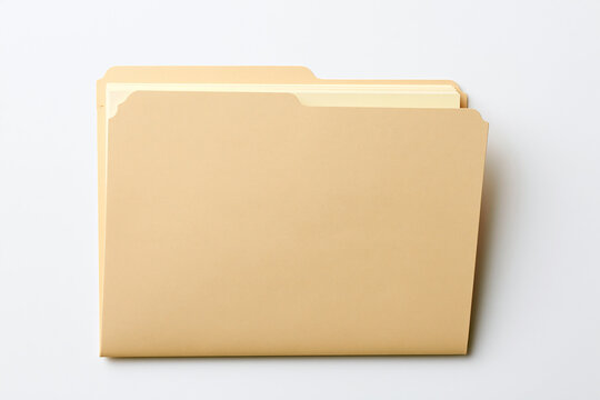 Stack of beige file folders on white background