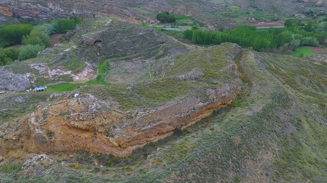 Aerial view from a drone of the Contrebia Leucade archaeological site in Aguilar del R&iacute;o Alhama, in the Cervera region. Autonomous Community of La Rioja. Spain. Europe