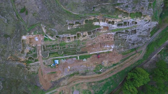 Aerial view from a drone of the Contrebia Leucade archaeological site in Aguilar del R&iacute;o Alhama, in the Cervera region. Autonomous Community of La Rioja. Spain. Europe