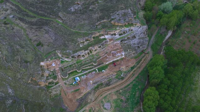 Aerial view from a drone of the Contrebia Leucade archaeological site in Aguilar del R&iacute;o Alhama, in the Cervera region. Autonomous Community of La Rioja. Spain. Europe