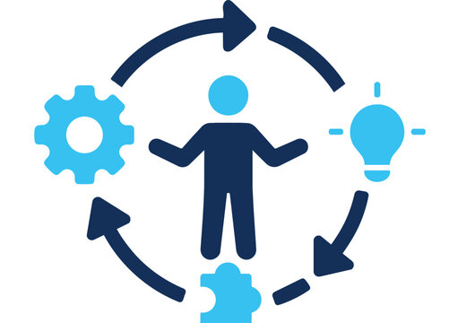 Business workflow and skills development icon with human gear bulb and puzzle vector for project management corporate strategy lifecycle resource optimization multitasking and employee capability