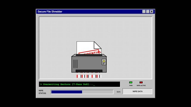 Digital data destruction secure file shredder software process animation