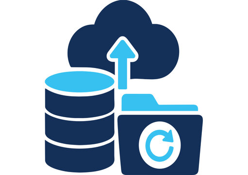 Cloud backup and data migration icon with database storage folder sync refresh arrow and upload cloud computing vector for information hosting server security system recovery and technology