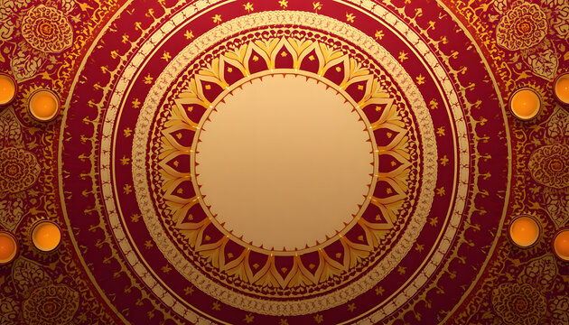 NAVRATRI celebration featuring golden mandala frame, ornate circular patterns, warm festive background and traditional Indian decorative design