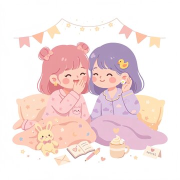 Best Friends Girls Sharing Secrets Whispering Sleepover Party  