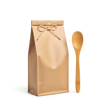 Brown kraft paper bag with wooden spoon