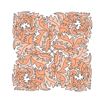 Elegant curvy pink seaweed symmetrical composition hand drawn vector illustration