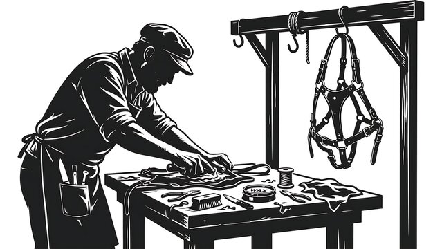 Blacksmith working at anvil on white background.