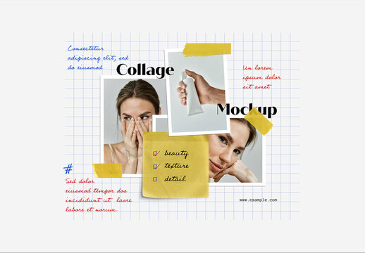 Beauty Style Collage Mockup with Yellow Paper Design Elements