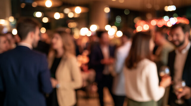 Blurred Corporate Christmas Event with Business Professionals Networking