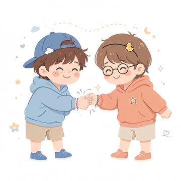 Two Kids Doing Secret Handshake Friendship Bonding