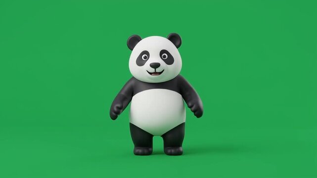 3D panda character dancing on green background. 3D panda character dancing with musical notes for children's content