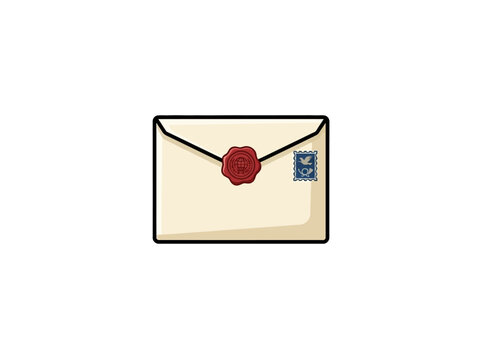 Cream Sealed Envelope With A Red Wax Seal And Blue Postage Stamp, Elegant Handwritten Letter And Romantic Correspondence Concept For Invitations And Stationery, Vector Illustration