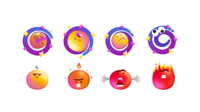Colorful Emotion Faces Set &ndash; Stress, Anger and Mood Icons Illustration