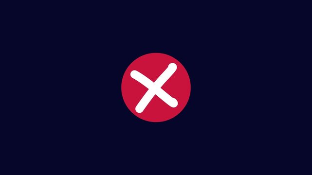 Animated red circle with white x mark symbol isolated on dark blue background, for user interface, error notification, rejection, concept, and digital, alert for modern, web applications