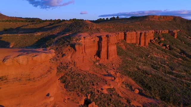 Winter landscape in the Far West Atecano and the Sierra de Armantes. Aerial view from drone of erosion formations. Calatayud region. Zaragoza Province. Aragon. Spain. Europe