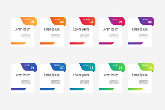 infographic elements template, business concept with 10 steps, rectangle shapes design with multi gradient color label for workflow layout, diagram, annual report, vector