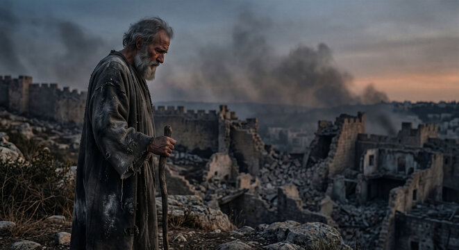 Jeremiah Weeping Over Jerusalem, Biblical Lamentations Scene