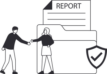 Business people with secure report and data protection folder. Corporate document management, information security, business agreement, teamwork concept, financial analysis, compliance check. © Arslan Haider