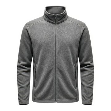 Gray zip-up fleece jacket with standing collar