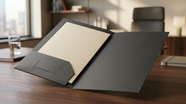 Open Presentation Folder Mockup on Office Desk.