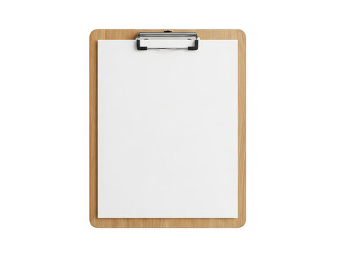 Wooden clipboard with a blank sheet of paper isolated on transparent background