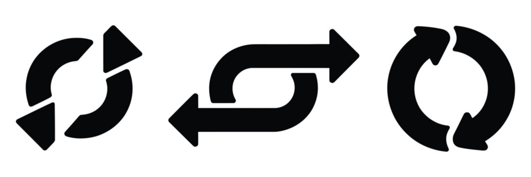 Direction reversal icons, reverse arrow navigation change return and route adjustment symbols for wayfinding, interface and vector designs