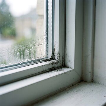 Condensation and mold on old window frame corner