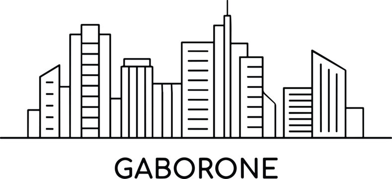Gaborone Botswana Skyline Architecture Line Art Cityscape Illustration with Modern Skyscrapers and Urban Buildings