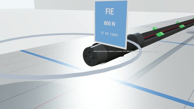 3D animation explaining the mechanics of an epee fencing scoring sensor, showing the 750-gram pressure spring, electrical circuit completion, voltage wave transmission, and scoring apparatus trigger