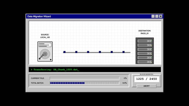 Digital data migration and server synchronization animation