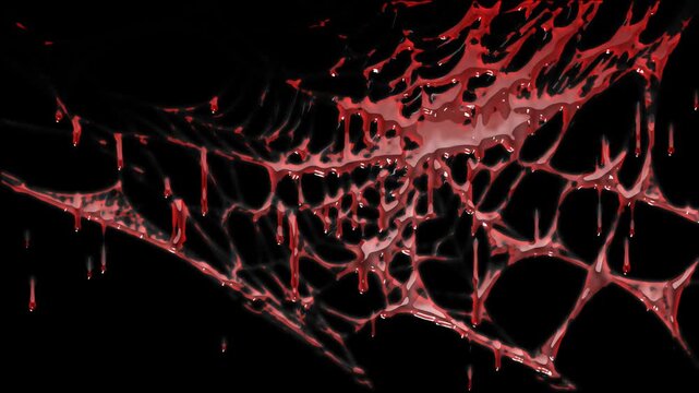Bloody Spider Web Dripping Effect with alpha matte. Horror Halloween Animation concept