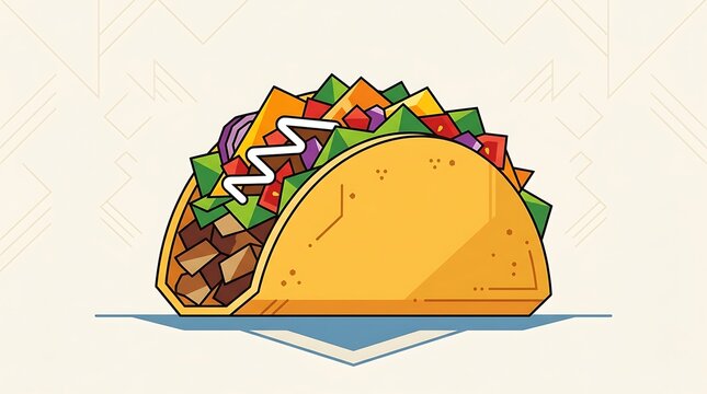 Vector taco illustration, flat graphic fast food design, Mexican cuisine taco graphic for restaurant menus